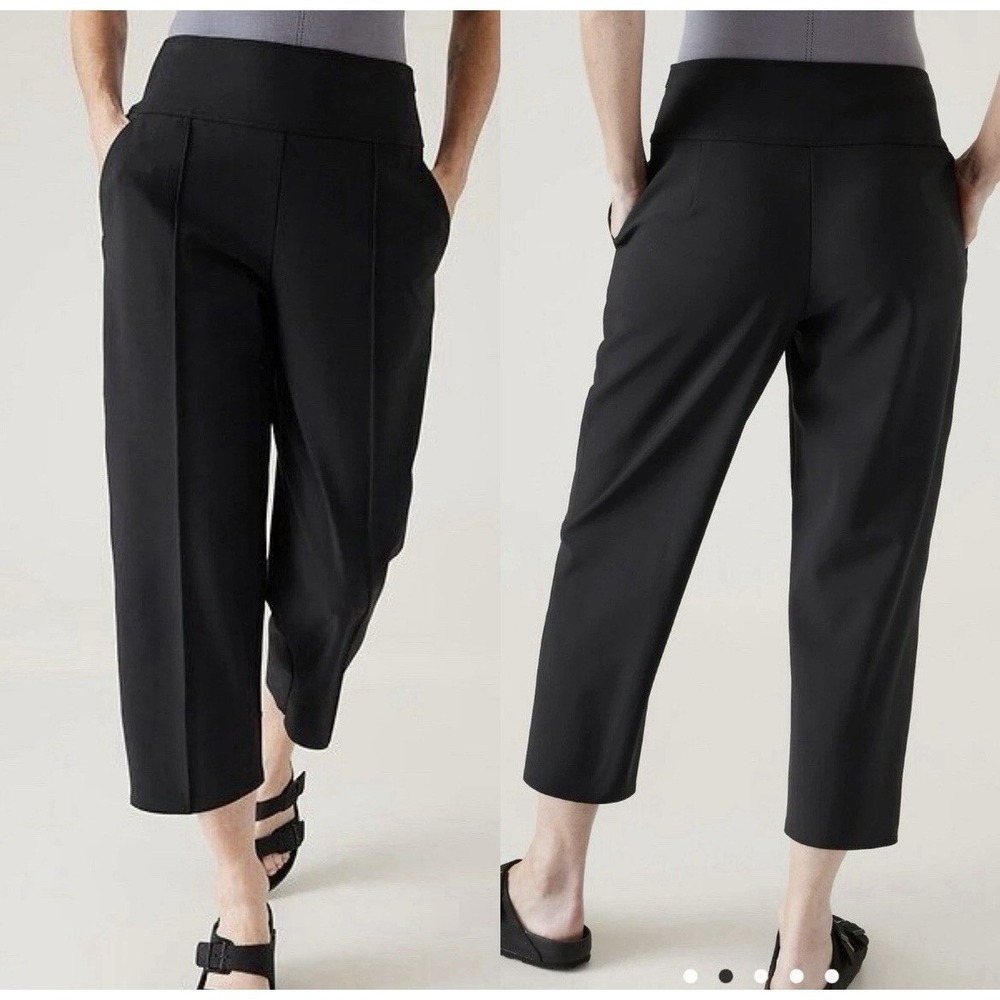 Athleta Stellar Wide Crop Pants Black Size 4 - Work Travel Athleisure EUC‎